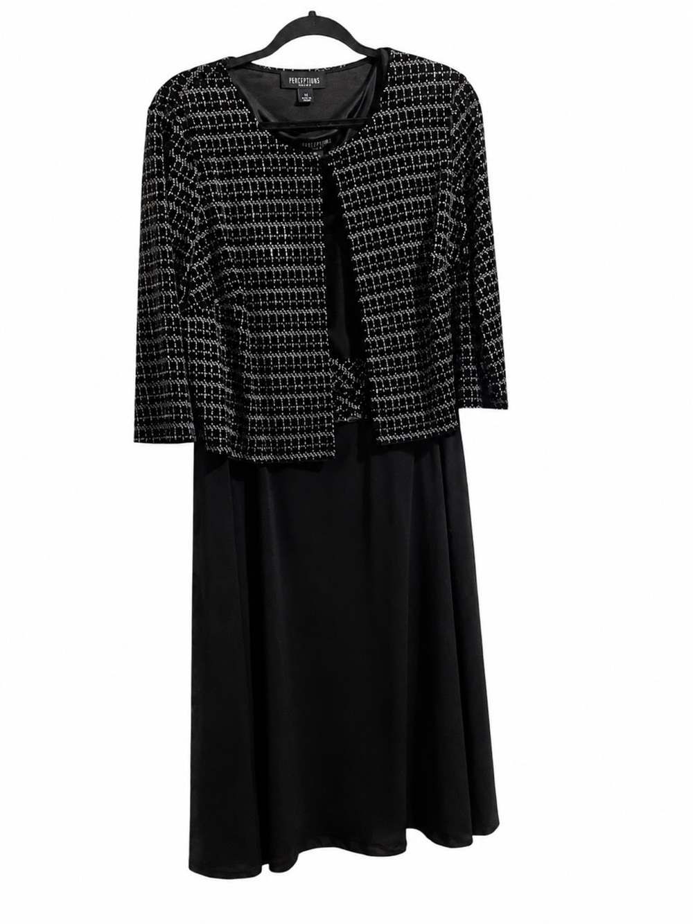 Perceptions Size 1X Black Silver Sequin two Piece Jacket Dress
